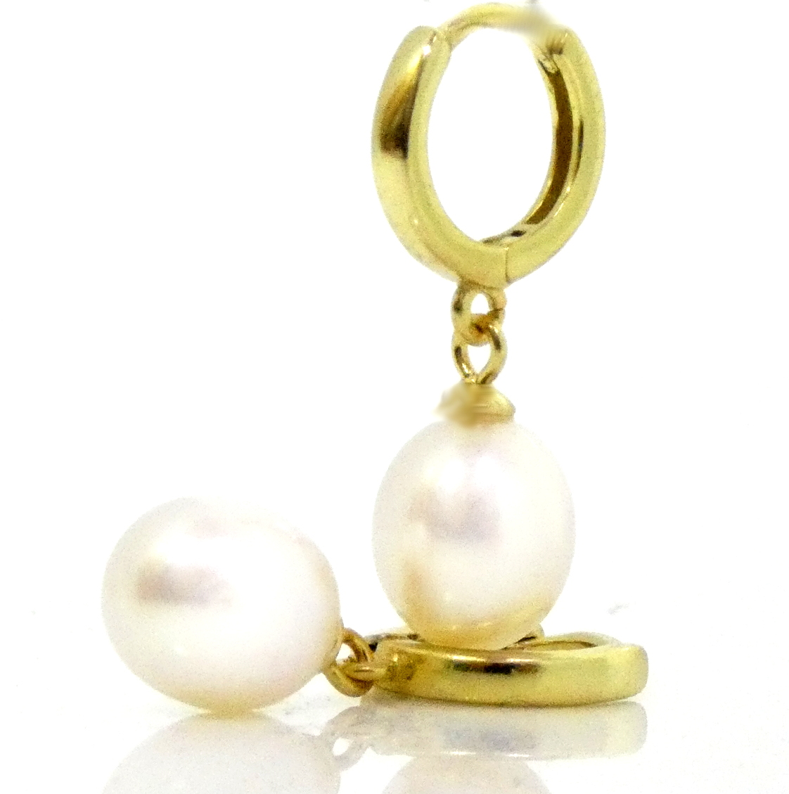 Vermeil Huggies with White 8.5mm Drop Pearls
